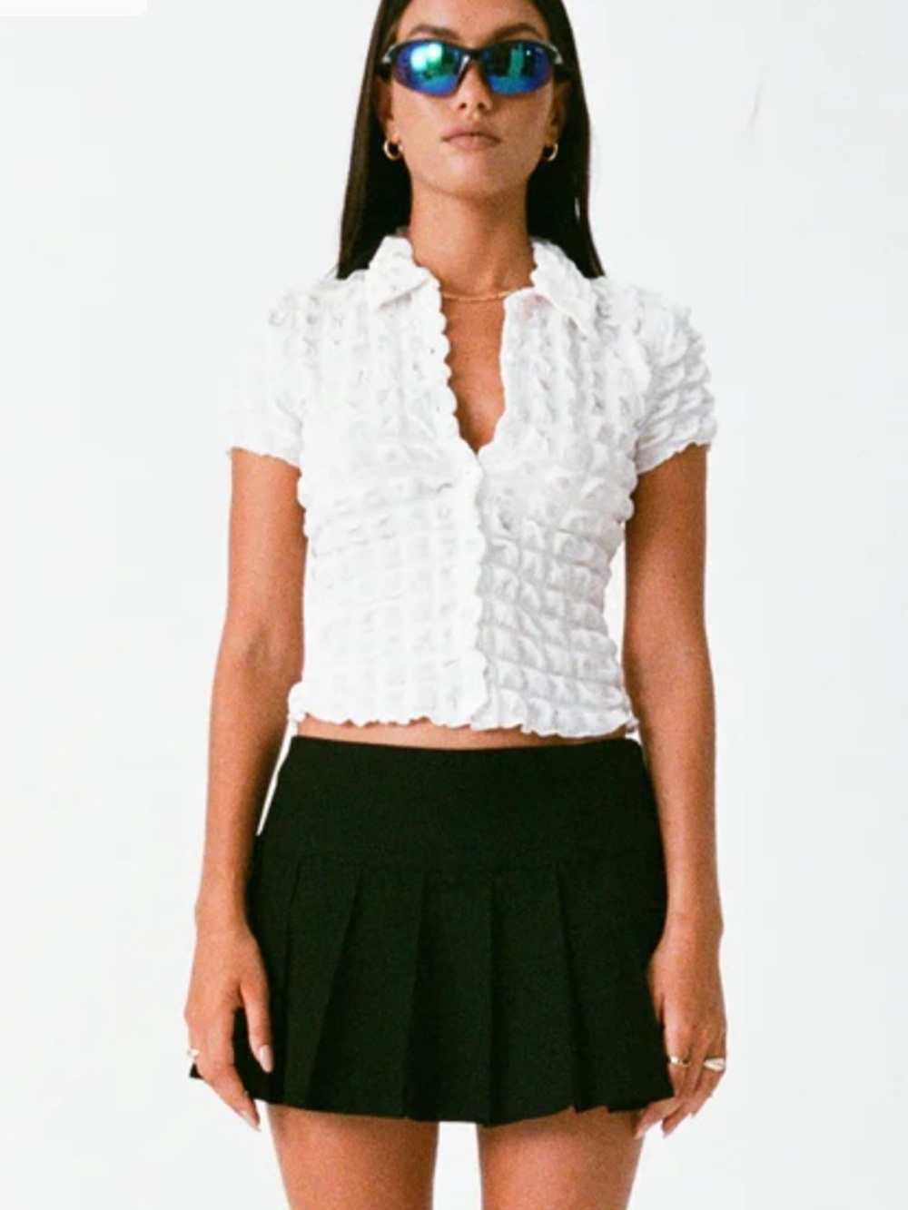 Motel X Olivia Neill Yejin Shirt In Bubble Jersey True White - Size Small